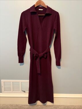 Faherty Long-Sleeve Collared Knit Dress - Burgundy